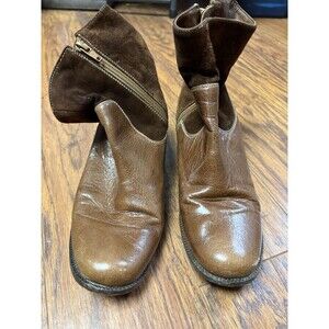 Boots N Bags Women's Brown Leather Suede Ankle Zip Up Leather Boots Size 6 Soft